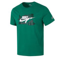 A green Nike short sleeve t shirt with a large graphic